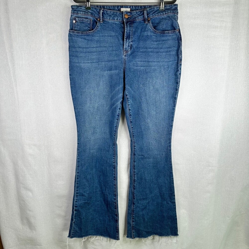 Dear John Jeans Womens 36/37 ***(ACTUAL) High rise flared raw fray hem med wash